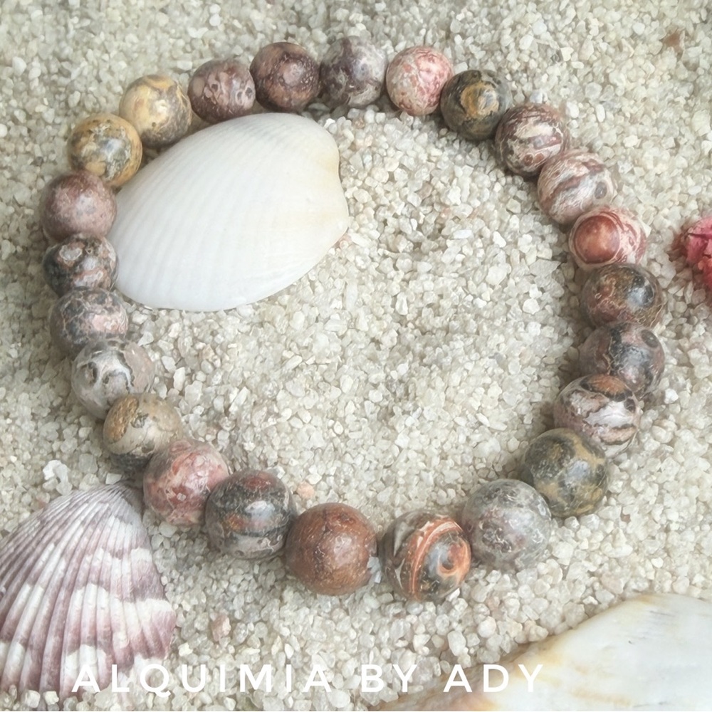 Chunky 12mm Jasper Beaded Stretch Bracelet in Pink and Brown Tones